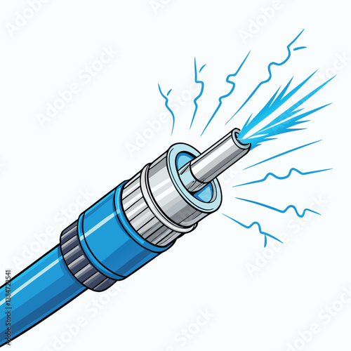 Design a vibrant vector illustration of a glowing fiber optic cable 'C', featuring bold, dynamic strokes and a futuristic, high-energy aesthetic.