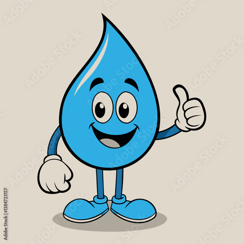 A drop with arms and legs with a smile and eyes, one hand raised up and the thumb shows the gesture excellent, class, super
