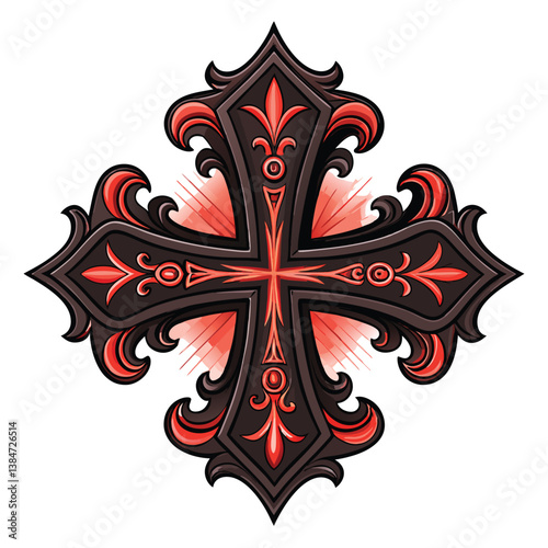 Design a bold, vector graphic of a Gothic cross with a crossbar, featuring thick, stark black strokes.  Emphasize strong lines and sharp angles.