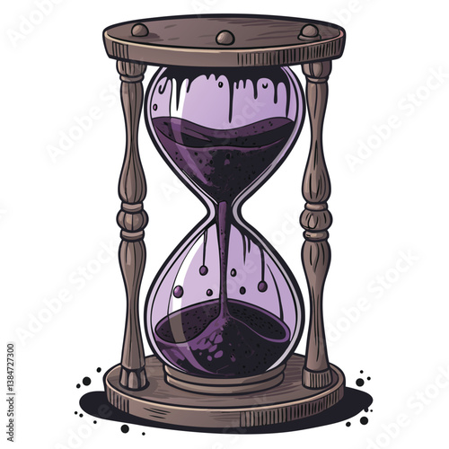 Design a bold, vector illustration of a gothic hourglass, featuring strong, dramatic strokes and intricate details.