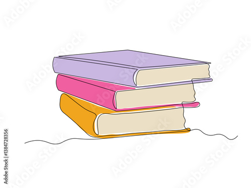 Abstract stack of books, continuous single one line art hand drawing sketch logo
