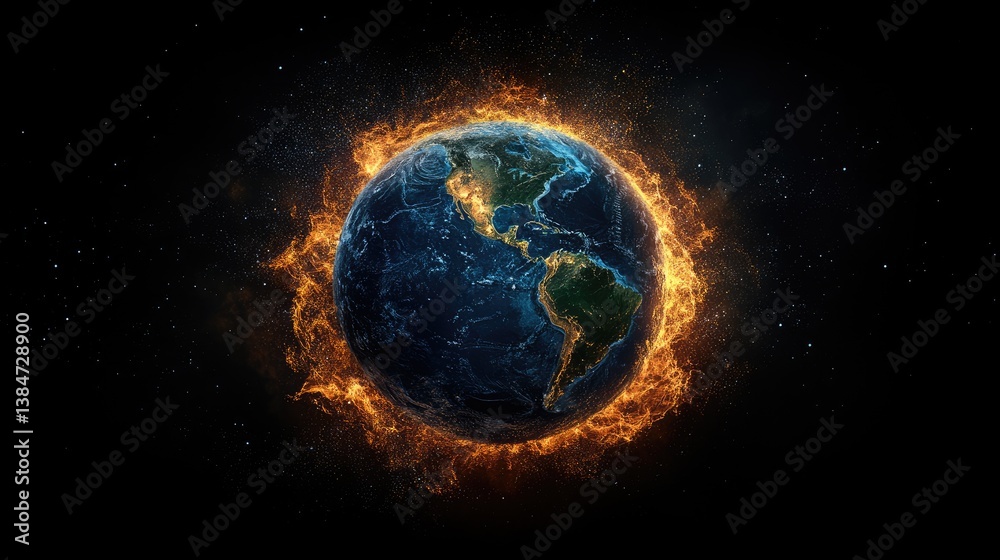 Obraz premium Earth engulfed in fiery flames. A visual depiction of global warming and climate change. 