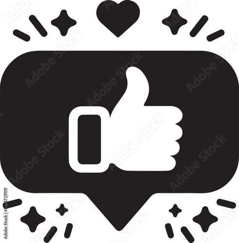 Silhouette vector of a chat bubble with likes icon, perfect for social media, feedback, messaging apps, engagement tools, and online communication designs.