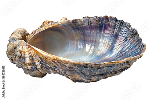 Elegant giant clam shell with natural ridges on transparent background, perfect for exotic island tourism and diving adventure marketing 