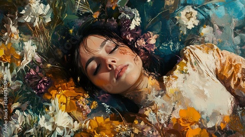 A Woman Sleeping in a Field of Flowers