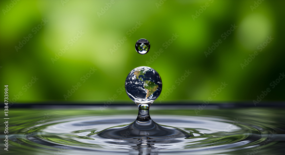 Water Drop Forming a Globe Earth with Fresh Green Background Representing Environmental Protection Water Drop Forming a Globe Earth with Fresh Green Background Representing Environmental Protection