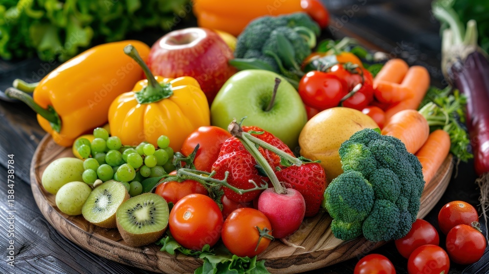 A plate of fresh vegetables and fruits. stock photo --ar 16:9 --style raw --v 6 Job ID: d46c96aa-f2c9-4805-9a7b-d0744f583cdf A plate of fresh vegetables and fruits. stock photo --ar 16:9 --style raw --v 6 Job ID: d46c96aa-f2c9-4805-9a7b-d0744f583cdf