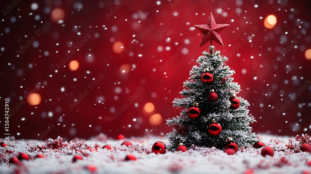 Obraz premium Festive Christmas Tree Snow Background.