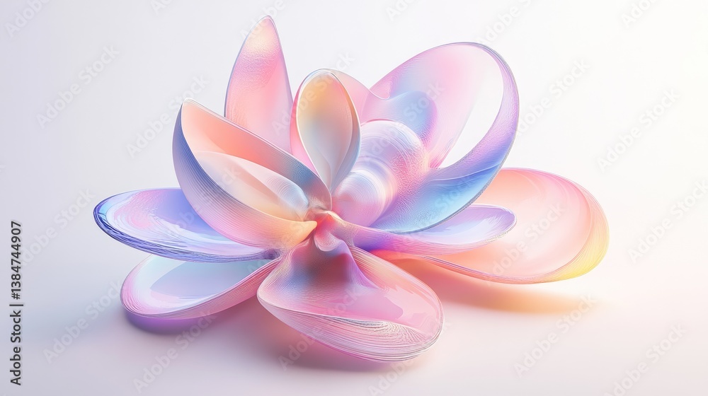 Ethereal Colorful 3D Abstract Flower with Soft Curves and Elegant Palette on Light Background Ethereal Colorful 3D Abstract Flower with Soft Curves and Elegant Palette on Light Background