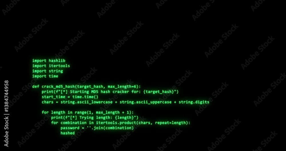 Software hack concept, coding screen, python code, programing 