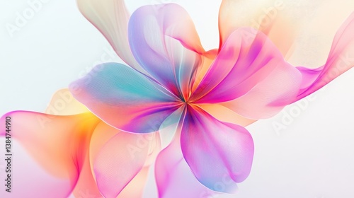 Ethereal Flowing Abstract Design with Colorful Swirls and Soft Petals on a Light Background