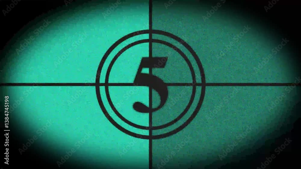 Countdown movie from 10 to 0 number. Old film movie timer count in grey retro style. Movie-style countdown Counting from 10 seconds.