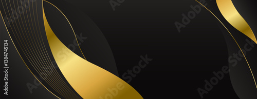 Elegant Black and Gold Abstract Luxury Banner Background. Modern wave design. Suitable for web banners, Invitations, awards, events, templates, covers, pages, and headers