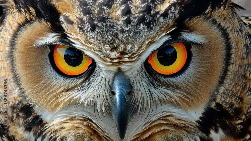 Majestic Eurasian eagle owl displays striking features in close-up view, Eurasian eagle-owl (Bubo bubo) close-up Majestic Eurasian eagle owl displays striking features in close-up view, Eurasian eagle-owl (Bubo bubo) close-up