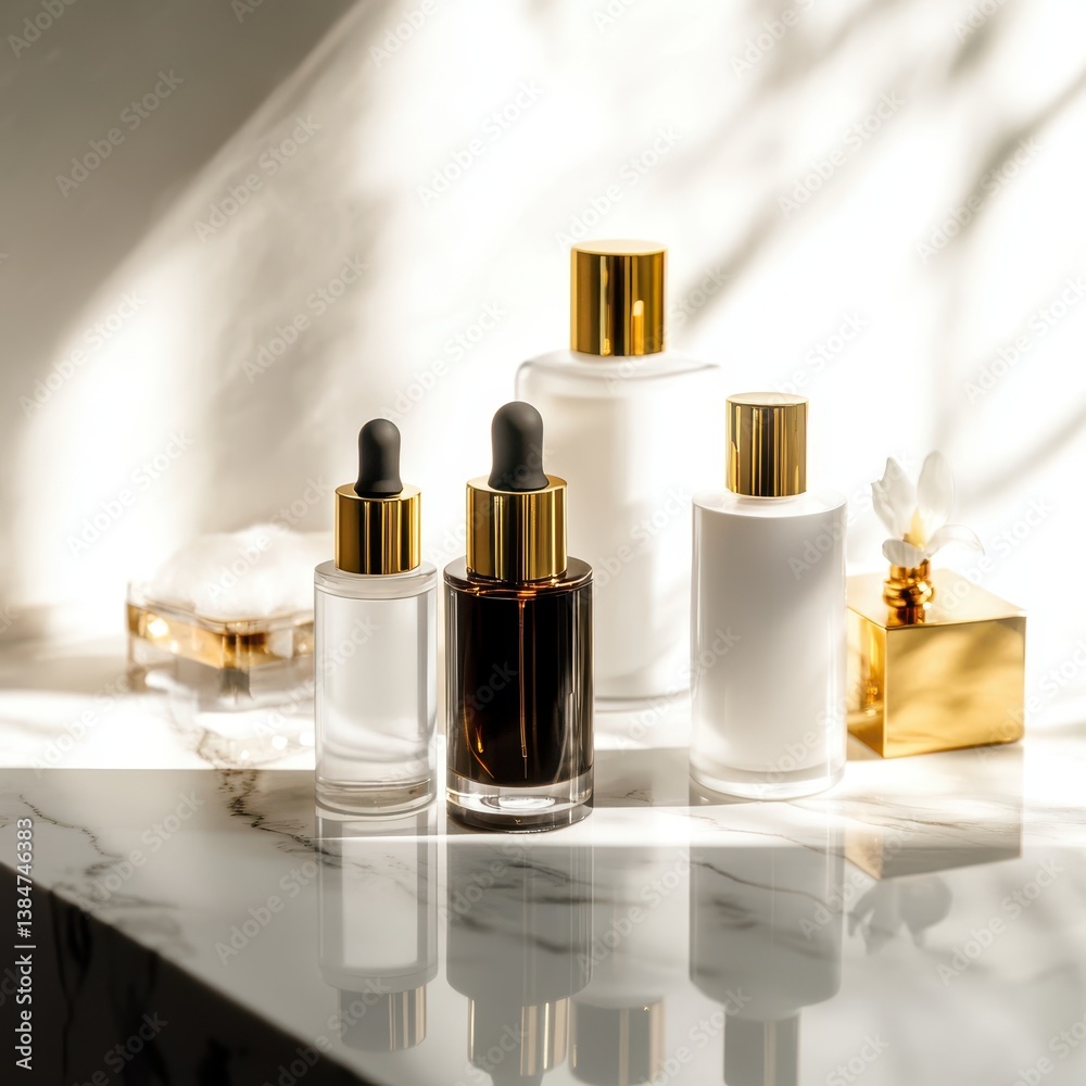 Naklejka premium Elegant Display of Skincare Products on a Marble Surface