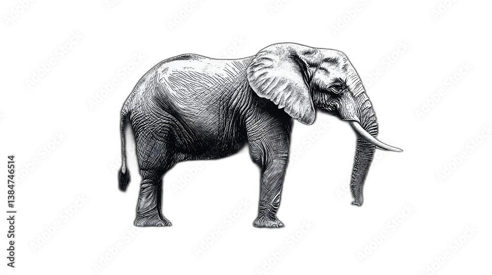 Fototapeta premium Hand-drawn illustration of an elephant placed against a solid black background