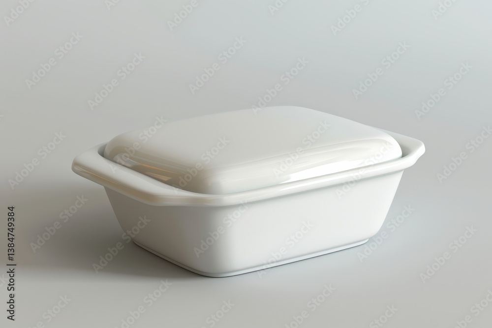 Simple white ceramic butter dish on a light background Simple white ceramic butter dish on a light background