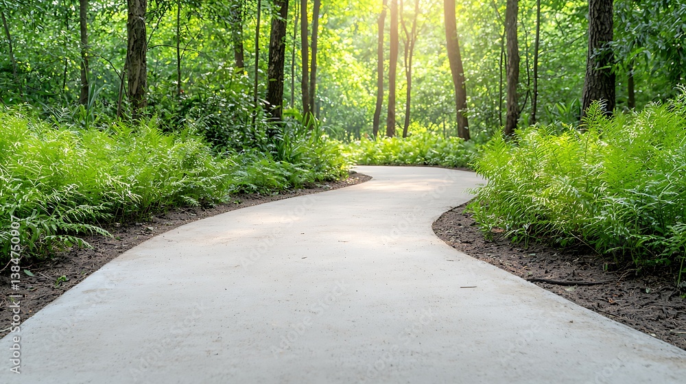 Fototapeta premium Winding pathway in spring a tranquil viewpoint amidst lush forest flora