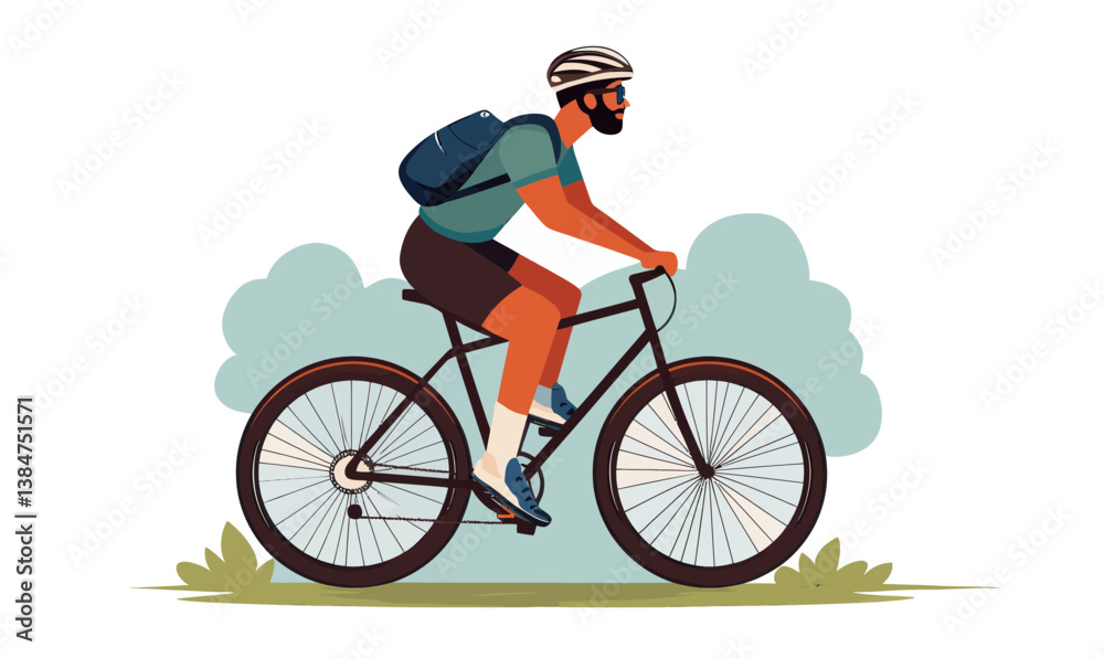 Fototapeta premium Minimalist Vector Illustration of Man Riding Bicycle for Outdoor Activity and Fitness Themes
