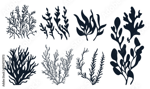 Minimalist Aquarium Seaweed Silhouettes Vector for Marine Themed Design Projects