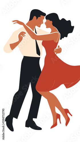 Retro Boogie-Woogie Couple Dancing in Minimalist Style for Swing Dance Events