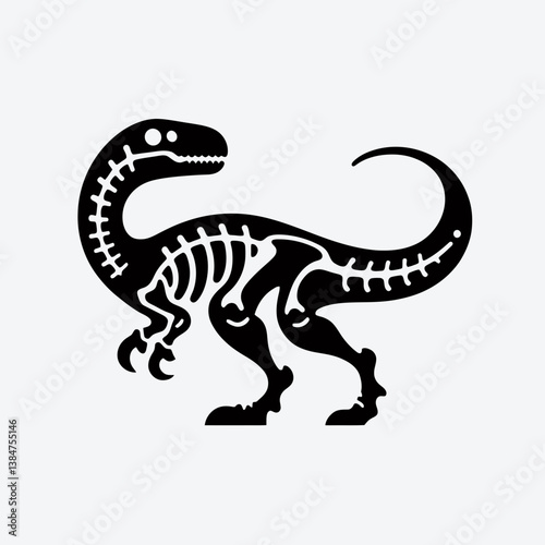  very simple flat and minimalist Dinosaur Fossil silhouette in black on a white background