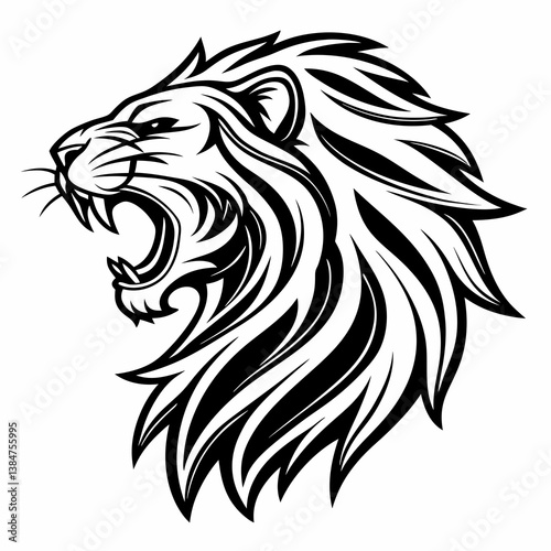 Wallpaper Mural lion head vector illustration, Roaring Tribal Lion Head Vector Art – Bold Black Tattoo Design Torontodigital.ca