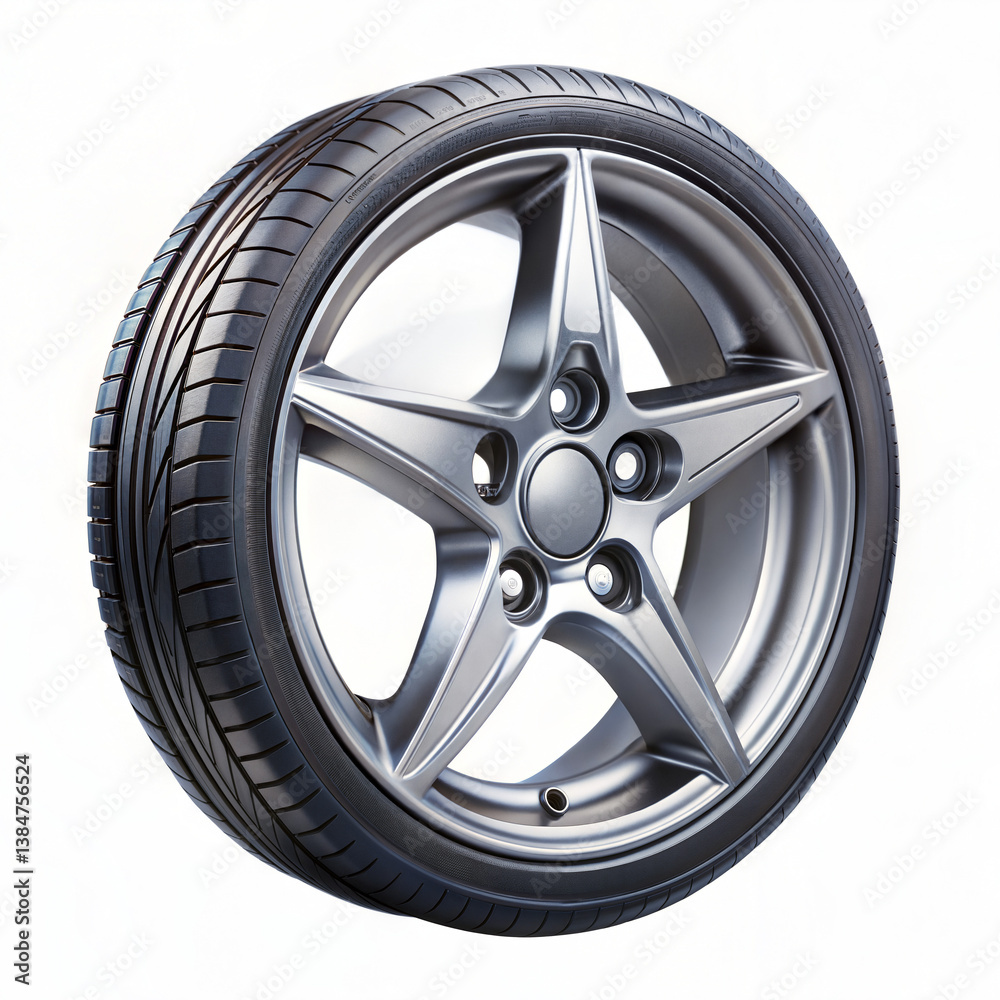 Black rubber car tire with shiny chrome rim isolated on white background. Black rubber car tire with shiny chrome rim isolated on white background.