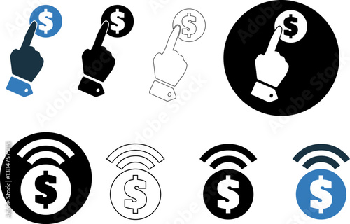 Click, paid, to, currency, dollar, payment, touch icon vector illustration
