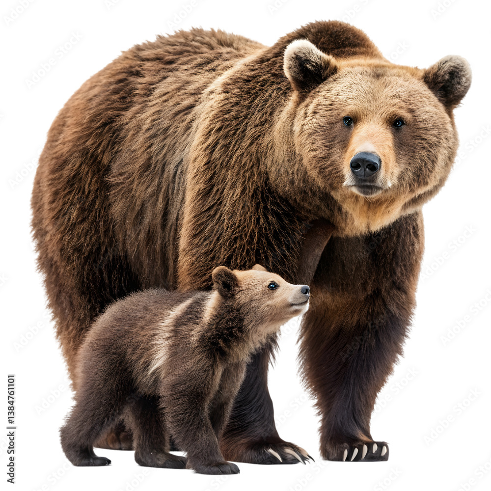 Obraz premium Brown Bear & Cub: Majestic Wildlife Photo on transparent background