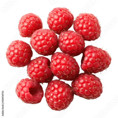 Heart shaped red raspberries isolated on white background
