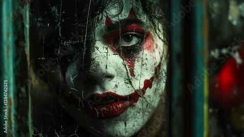 Creepy Clown Woman: Dark Horror Halloween Portrait photo