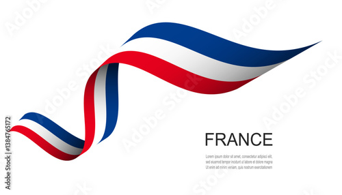 France flag on Waving ribbon, France Independence Day.