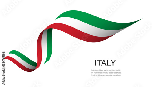 Italy flag on Waving ribbon, Italy Independence Day.