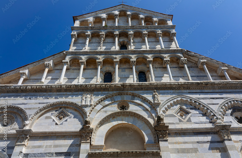 Close up of the facade of a renaissance cathedral