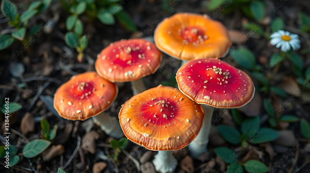 Obraz premium Nature of mushrooms in garden using as cover page background, created by generative ai