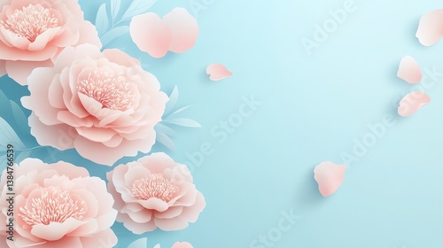 Fototapeta Naklejka Na Ścianę i Meble -  Pastel - colored peonies on blue background