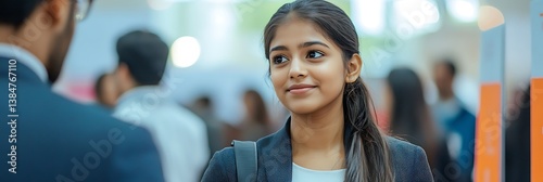 Motivated Indian University Student at Networking Event in Career Fair