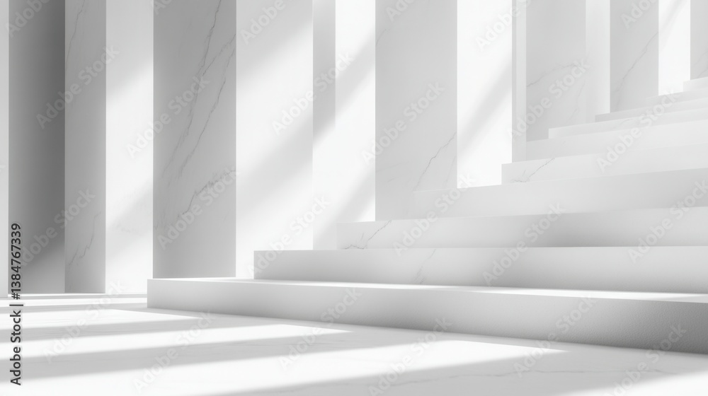 Fototapeta premium Modern, minimalist architectural interior, bathed in sunlight