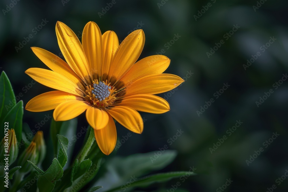 Vibrant yellow flower in full bloom surrounded by green foliage in natural lighting Vibrant yellow flower in full bloom surrounded by green foliage in natural lighting
