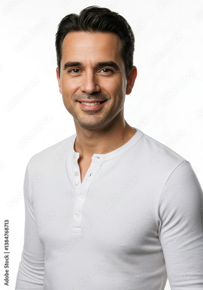 Fototapeta premium Confident entrepreneur in a modern suit, offering a warm smile and strong presence