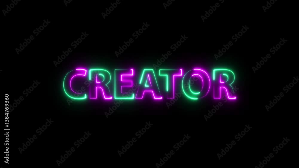 Abstract neon glowing creator text animation – digital typography on black background in 4K video Abstract neon glowing creator text animation – digital typography on black background in 4K video