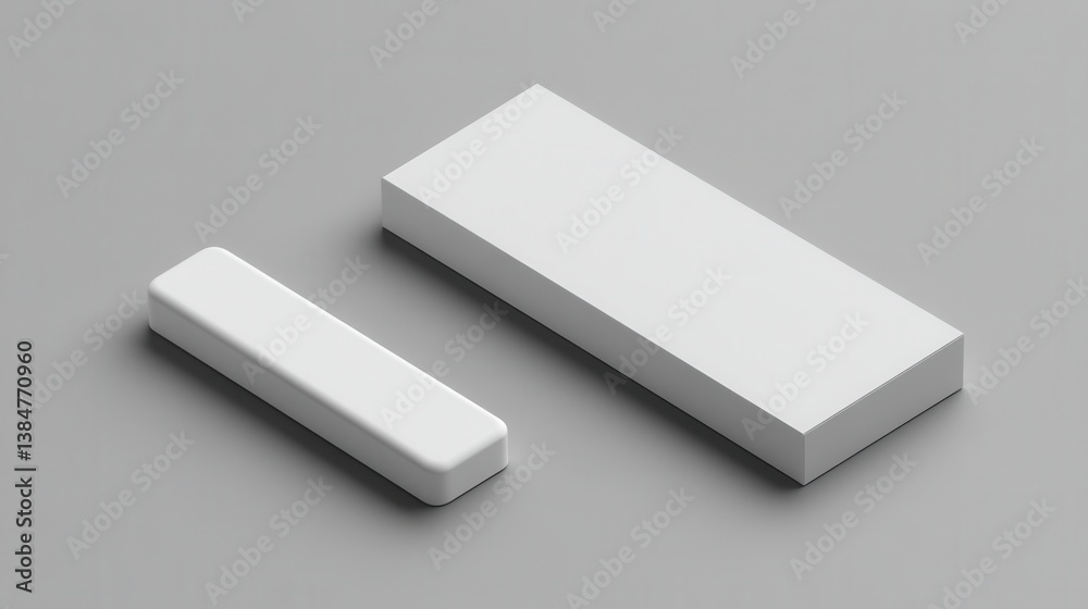 Two blank white boxes, one large, one small, on a neutral background Two blank white boxes, one large, one small, on a neutral background