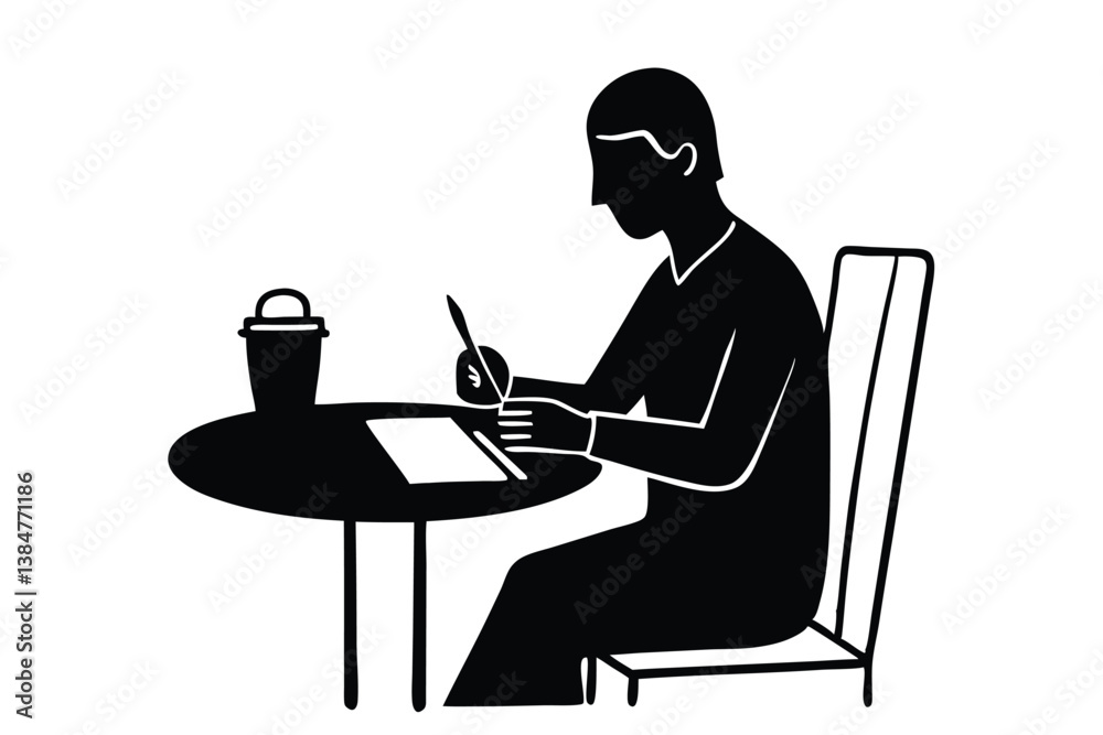 Fototapeta premium Taking Notes in a Coffee Shop Illustration