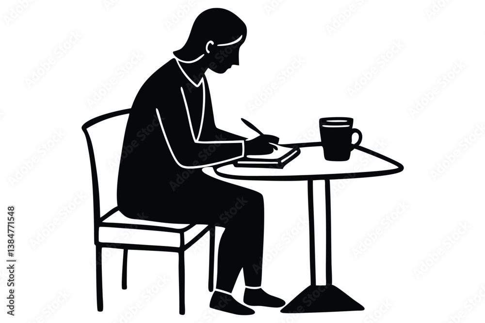 Fototapeta premium Taking Notes in a Coffee Shop Illustration