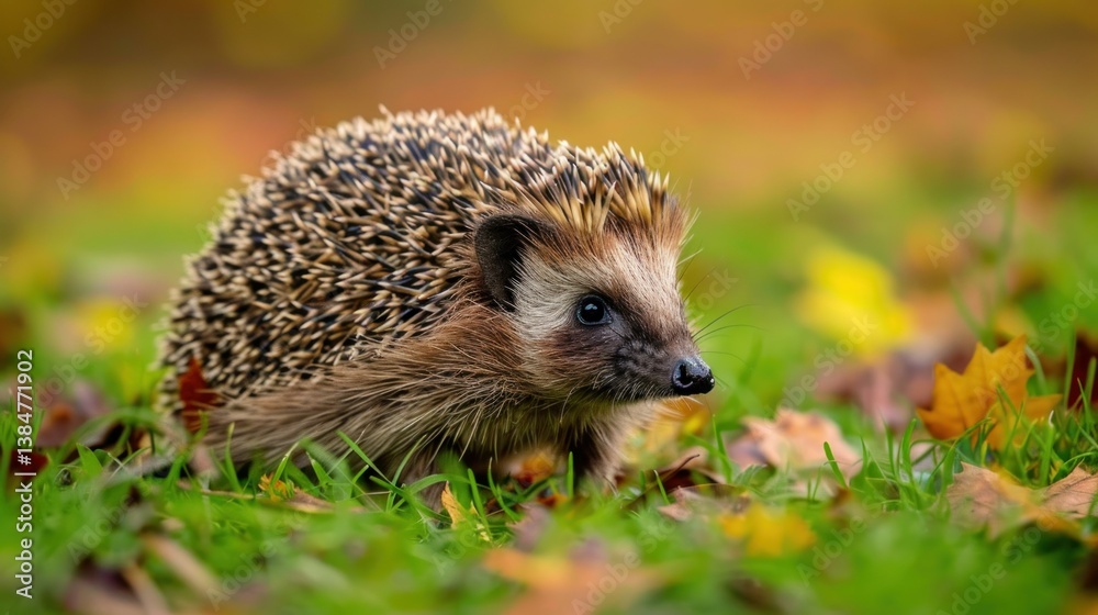 Fototapeta premium A lone hedgehog isolated in a natural environment. stock photo --ar 16:9 --style raw --v 6 Job ID: 38b7a3c3-57e9-4e35-8ccb-28cd131d3613