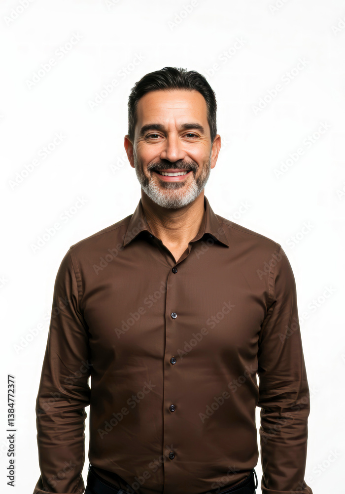 Obraz premium Handsome marketing specialist in a modern look, standing with a satisfied grin