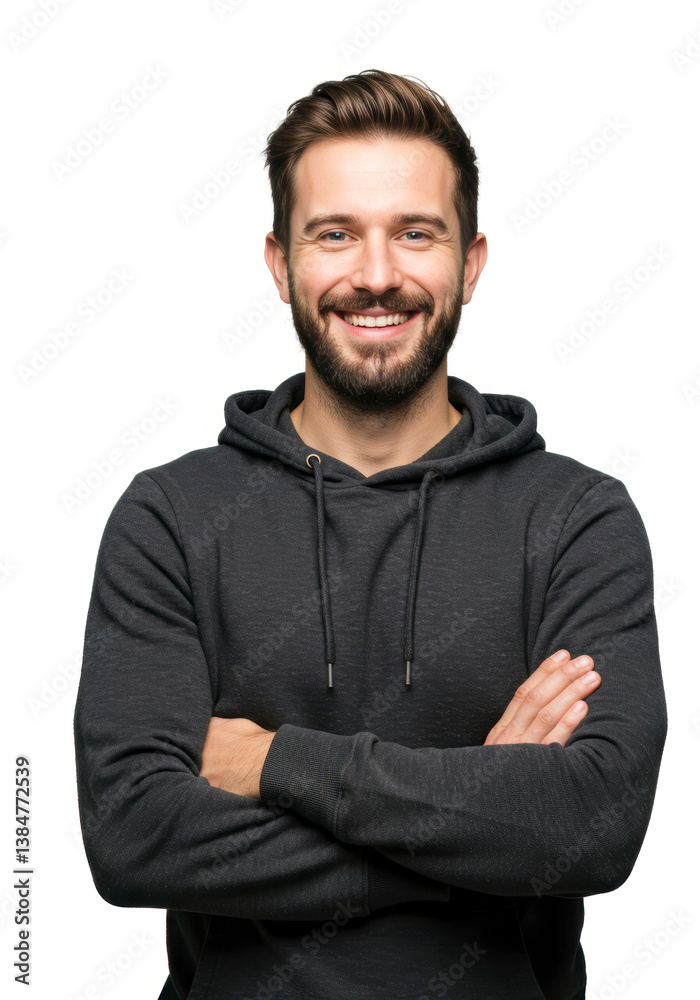 Handsome graphic designer in a modern suit, beaming with success and a friendly smile Handsome graphic designer in a modern suit, beaming with success and a friendly smile