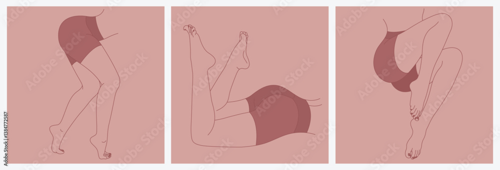 fitness icons set. Set Of Perfect slim toned young body of the girl. sporty woman in sportswear, shorts butt icons fitness icons set. Set Of Perfect slim toned young body of the girl. sporty woman in sportswear, shorts butt icons