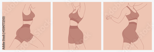 fitness icons set. Set Of Perfect slim toned young body of the girl. sporty woman in sportswear, shorts butt icons